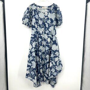 Bombay Paisley Linen Cotton Blend Button Front Midi Dress Women's Medium